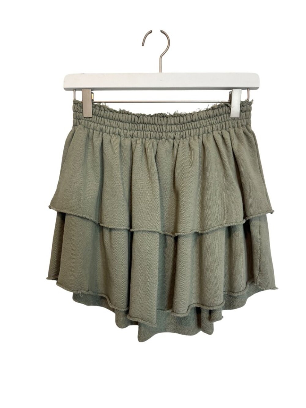 Aerie Womens Olive Green Tiered Mini Skirt Small 100% Cotton Elastic Waist